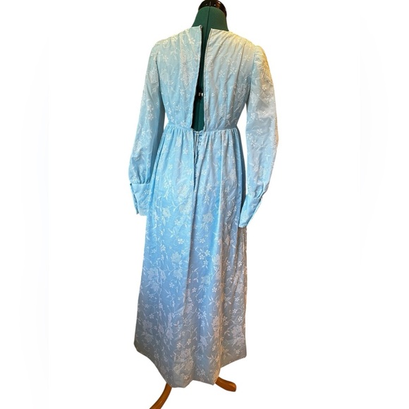 VTG 60s Handmade Blue/White Raised Design Women’s Lantern Sleeve Empire Waist XS - Picture 7 of 14